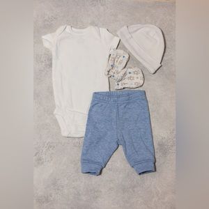 Bundled blue newborn outfit